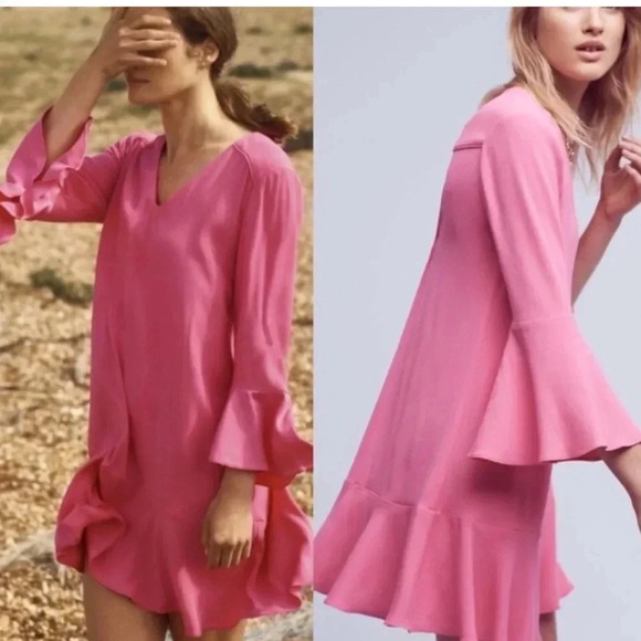 Anthropologie HD In Paris Carissa Viscose Hot Pink Dress Women Size 4 - Picture 1 of 12